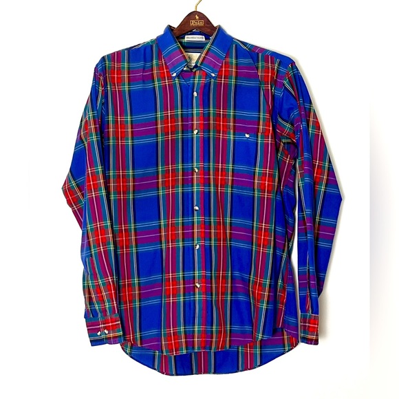 Vintage London Fog Button Front Shirt Single Needle Tailoring Plaid Large‎ - Picture 1 of 5